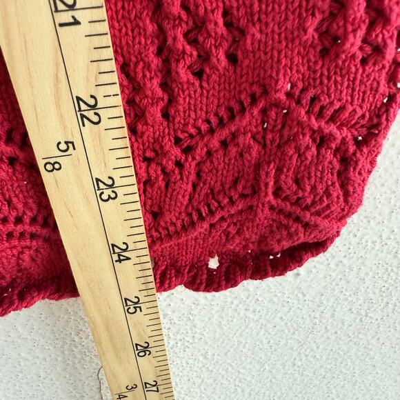 Vtg 80s Sweater Pointelle Knit Red Lace Pattern Made in USA Womens M Cottagecore - Picture 7 of 7